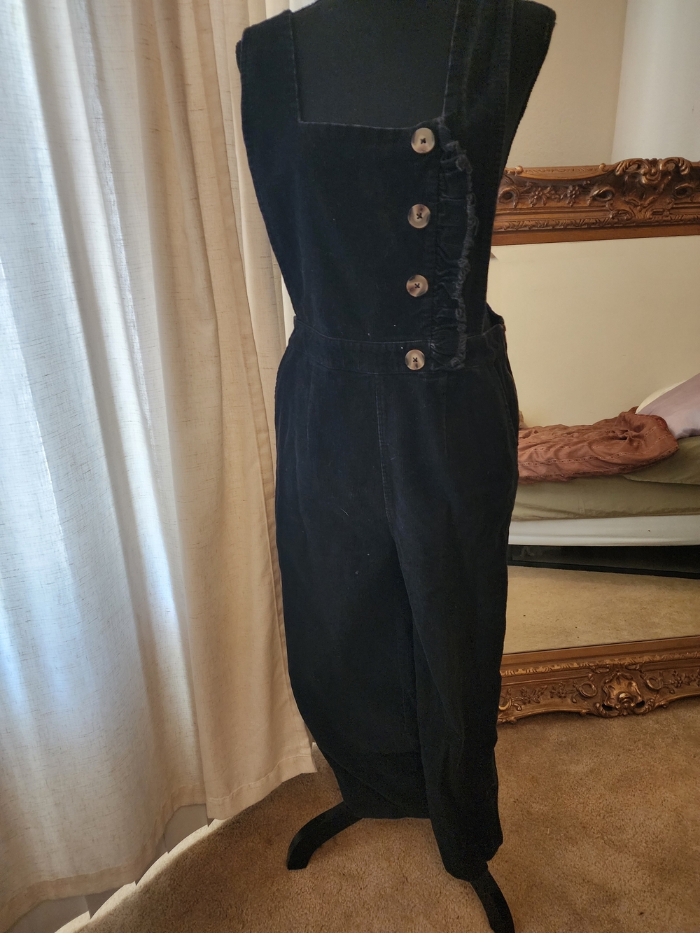 Black High-Waist Women's Corduroy Overalls Jeans